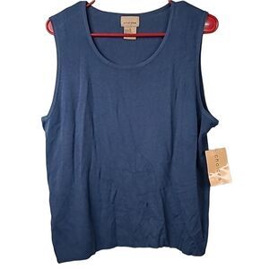 NWT Choices Indigo Blue Sleeveless Ribbed Knit Tank Sweater Shell Large Business